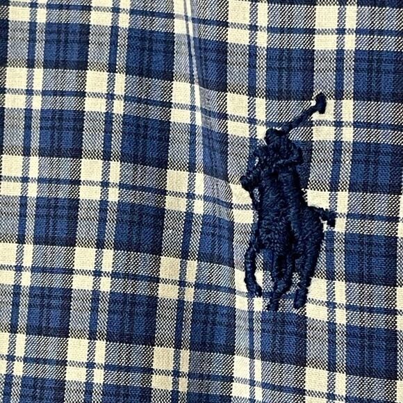 RALPH LAUREN Shirt Men's Large Blue White Plaid Short Sleeve Button Down Collar - Picture 4 of 12